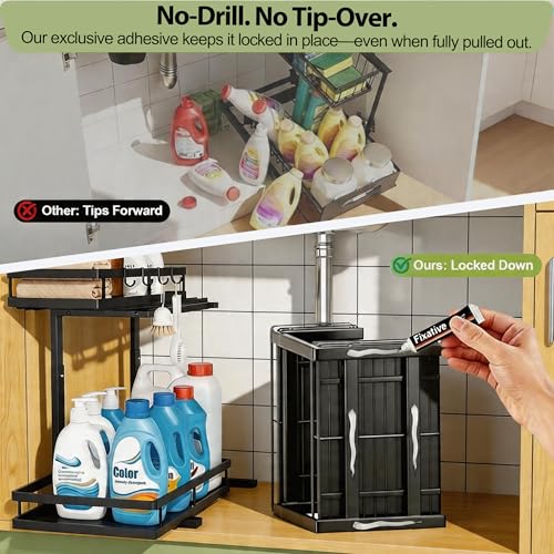 2 Pack Under Sink Organizers and Storage, Heavy Duty Metal Pull Out Cabinet Organizer with Ball-Bearing Slides, Height Adjustable L-Shaped Shelf for Kitchen & Bathroom (2-Pack) - size: Double Layer