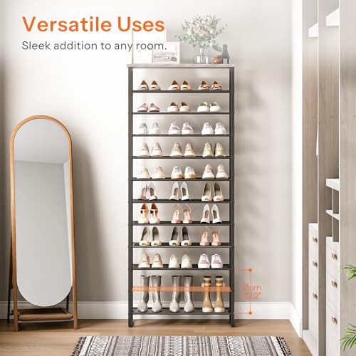 HOOBRO 12-Tier Shoe Rack for Entryway, 29.5" L Shoe Storage Organizer, Large Capacity Shoe Shelf for Closet, Front Door Entrance, Hallway, Holds 36-48 Pairs of Shoes, Greige and Black BG127XJ01 - color: Greige + Black, size: 12 Tiers (29.5"W)