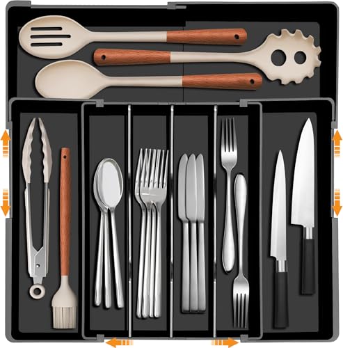 Homecor Silverware Organizer - Expandable Kitchen Drawer Organizer, 3" High Utensil Holder, BPA Free Flatware and Cutlery Tray for Spoons Forks Knives, Plastic Kitchen Organizer and Storage, Black - color: Black, size: Large(10.2-17.2'"W x 13.2-17.9"D)