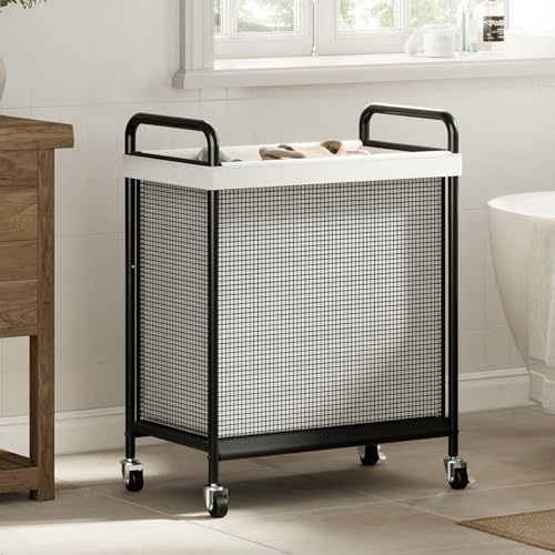 WOWLIVE Rolling Laundry Hamper with Wheels, 90L Laundry Basket with Removable Liner Bag, Laundry Sorter with Metal Handle, Large Capacity Clothes Hamper for Laundry Room, Bathroom and Dorm, Beige - size: 1-Section
