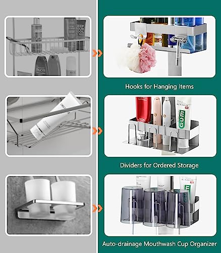 Emibele Over The Door Shower Caddy 2 Tier, 304 Stainless Steel Hanging Shower Caddy Rustproof Shower Shelves, No Drilling Hanging Shower Organizer for Bathroom Glass Door, Silver - color: Silver, style: 2-Tier