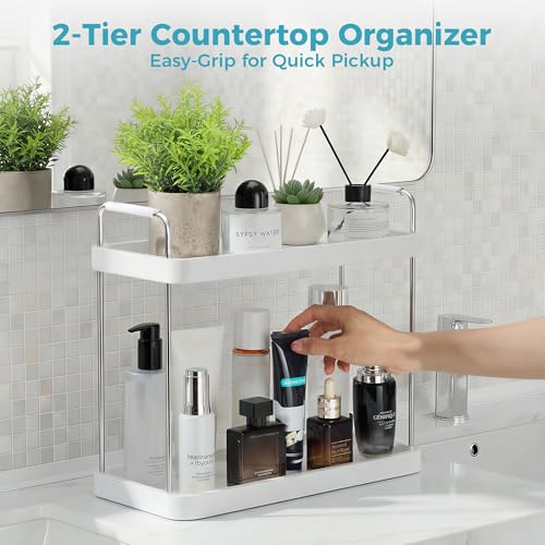 Vtopmart 2-Tier Bathroom Countertop Organizer, Vanity Dresser Counter Tray Shelf for Skincare, Perfume, Makeup, Silver - color: Silver, size: Square