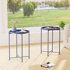 Garden 4 you Small Side Table, Blue Mini Round End Table, Black Tray Table with Metal Frame, Modern Nightstand for Living Room, Bedroom, Patio, Small Space, 2pcs - color: Blue, size: 2 PCS