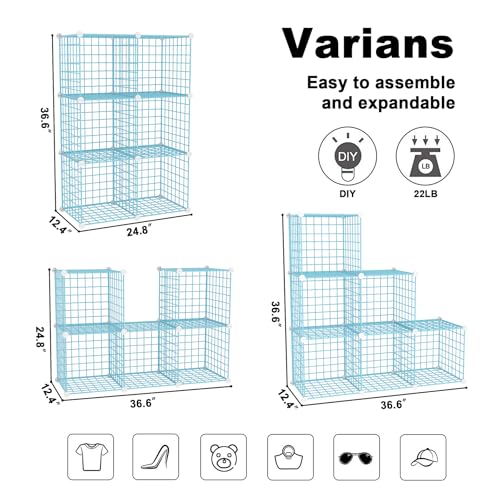 C&AHOME Wire Cube Storage, 6 - Cube Organizer Metal C Grids, Modular Shelves Units, Closet Organizer, Ideal for Home, Office, Living Room, 36.6”L x 12.4”W 36.6”H, Blue UWCS3006B - color: Blue, size: 6 Cube