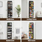 8 tiers Door Shoe Organizer, Multifunction Over the Door Hanging Shoe Rack with Oxford Fabric Deep Pockets, 66.9 x 16.5 x 5.9 Inches Storage Organizer (Black)