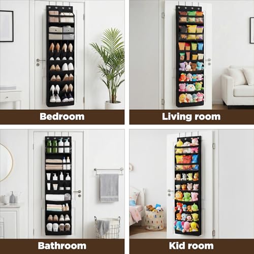 8 tiers Door Shoe Organizer, Multifunction Over the Door Hanging Shoe Rack with Oxford Fabric Deep Pockets, 66.9 x 16.5 x 5.9 Inches Storage Organizer (Black)