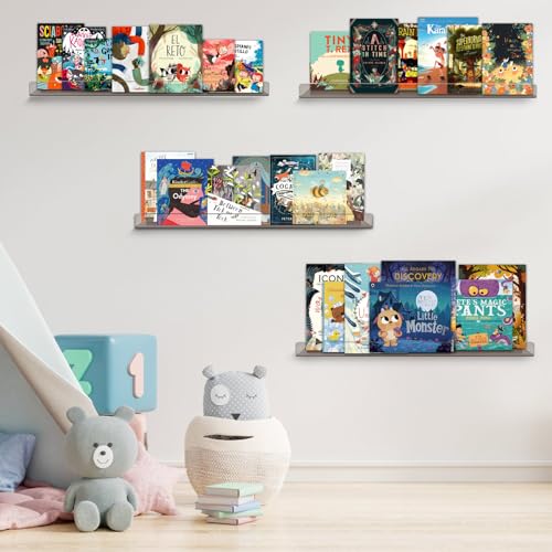 Dezzer 4 Pack Acrylic Shelves for Wall, 15" Acrylic Floating Shelves for Bathroom Bedroom, Invisible Bookshelf Wall Ledge Storage Shelf Books Perfume Toys Action Figure Display Shelves, Clear Gray - style: 15 inch 4-pack Gray