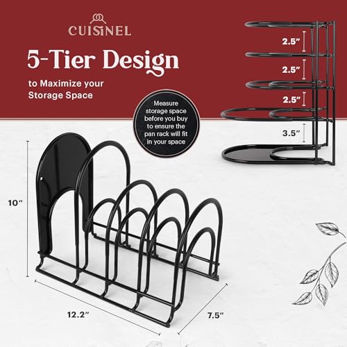 Cuisinel Pots and Pans Organizers - 2-PACK of Silicone-Coated Non-Slip 12" Heavy Duty Skillet Rack - Kitchen Organization Storage - Holds Cookie Sheets, Cutting Boards, Cast Iron Cookware, Dish Stand - color: Black, size: 2-Pack - 12" Premium Silicone