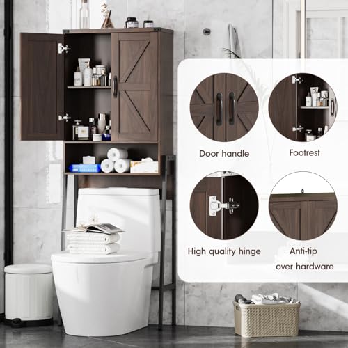 Over The Toilet Storage Cabinet with 2-Door Design Bathroom Organizers and Storage with Anti-Tip Device Over Toilet Organizer with Shelves for Bathroom,Restroom,Laundry Espresso - color: Espresso