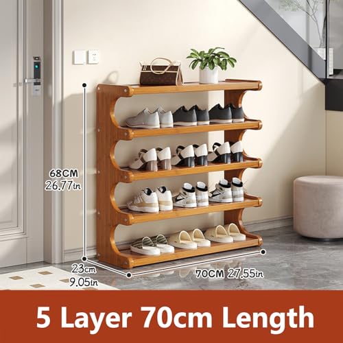 KNERS Bamboo Shoe Rack, Multi-Layer Space-Saving Shoe Organizer for Entryway, Bedroom or Living Room, Stable & Easy to Install, 3-Tier / 5-Tier / 6-Tier Options (5 Layer - 70cm) - size: 5 Layer - 70cm