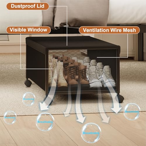 2 Pack Under the Bed Storage Containers,12 inch Height Under Bed Shoe Storage,31inch Long Underbed Storage with Wheels,Large Rolling under bed Clothes Storage Drawers with Lid for Dorm Tall,Black - color: Black, size: 2PC (31"Lx17"Wx12"H)