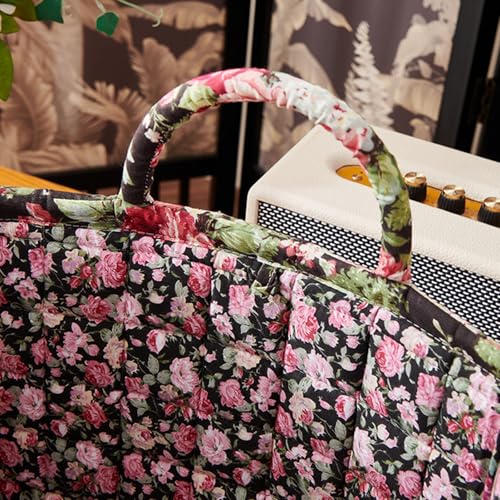 Quilted Fabric Basket Foldable Car Storage Boho Floral Laundry Basket Hamper for Nursery Bedroom & Living Room | Organize Clothes Toys - color: Rose Garden