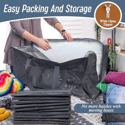 12 Pack Extra Heavy Duty Large Moving Bags with Strong Zipper & Comfortable Handles, Sturdy & Durable Clothes Storage Bags Totes Bins, Packing Moving Boxes for College Supplies, Gray - color: Gray, size: 12 Pack