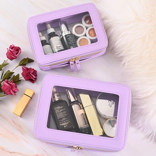 Aveniee Clear Makeup Bag Organizer,Large Travel Toiletry Bag for Women, Waterproof Cosmetic Pouch with Zippers,Car Organizers and Storage Case for Accessories,Lilac - color: Lilac, style: Large Glam