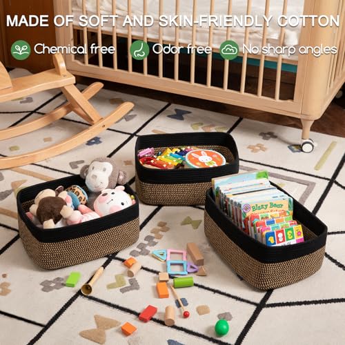 OIASKET Storage Baskets for Organizing 3 Pack, Woven Baskets for Shelves, Closet Organizer Bins Empty Gift Basket Toy Storage for Toys, Books, Towels, Clothes, 15"x11.42"x6.7", Black & Yellow - color: Black & Yellow