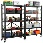 Grezone Foldable Shelves 5 Tier Heavy Duty Metal Storage Shelves with Wheels - No Assembly Collapsible Shelving Unit for Kitchen Garage Hold up to 1250 lbs - size: 39‘’W x 13.9''D x 62.9''H