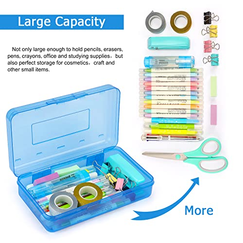 Tamaki 1 Pack Plastic Pencil Box Large Capacity Pencil Boxes Clear Boxes with Snap-tight Lid Stackable Design and Stylish Office Supplies Storage Organizer Box, Blue - color: Blue