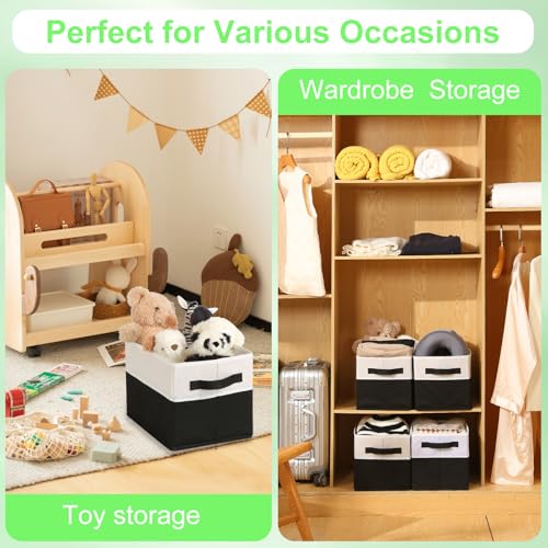 Large Shelf Storage Bins [4 Pack],Decorative Collapsible Storage Basket,Fabric Closet Organizer and Home Storage Cubes with Handles for Organizing Books, Clothes, Toys, Nursery（Black） - color: Black 4 Pack