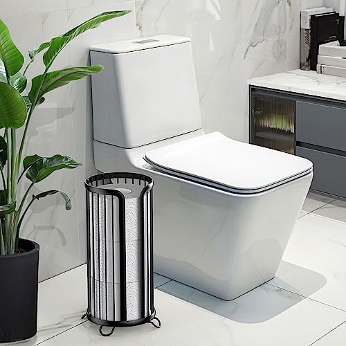Bunoxea Toilet Paper Holder Stand, Freestanding Toilet Tissue Organizer, Minimalistic Storage Solution, Reserve Mega Rolls,Modern Black-2PACK - color: Black, size: 2 Pack