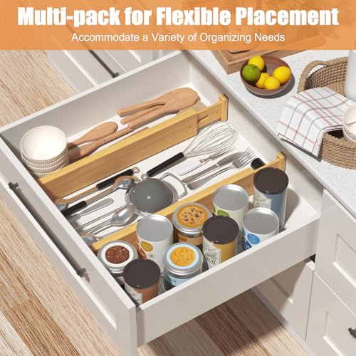 Bamboo Drawer Dividers,17-22" Adjustable Kitchen Drawer Organizer for Clothes,6 Pack Expandable Drawer Organization Separators for Bedroom,Bathroom,Dresser and Office,Natural - color: Bamboo-6Pack, size: 17-22 IN