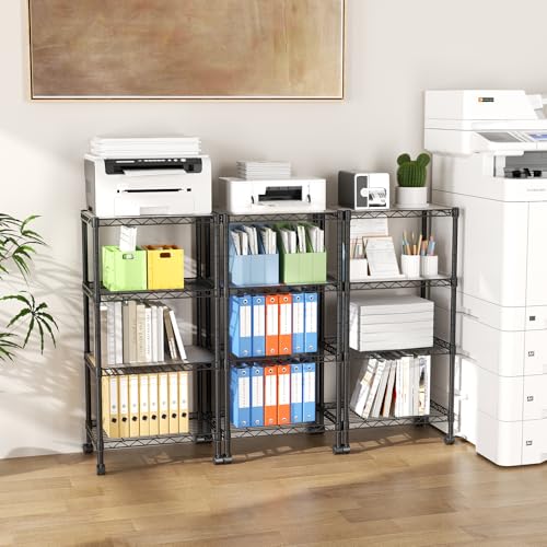 SINGAYE 4 Small Shelves Storage Shelf Wire Shelving Unit Metal Shelf Adjustable Organizers Storage Shelving with Wheels for Bathroom Laundry Room Kitchen Pantry11.5”D x 17.5”W x 30.5”H Black - color: Black, size: 4Tier/11.5"D X 17.5"W X 45"H