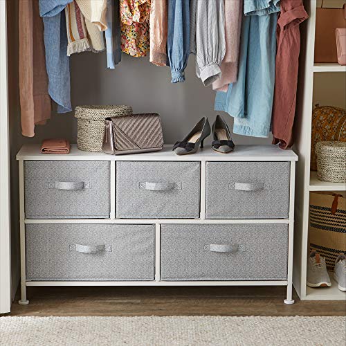 Amazon Basics Extra Wide Fabric 5-Drawer Storage Organizer Unit for Bedroom Closet, White - color: White