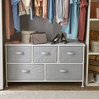 Amazon Basics Extra Wide Fabric 5-Drawer Storage Organizer Unit for Bedroom Closet, White - color: White