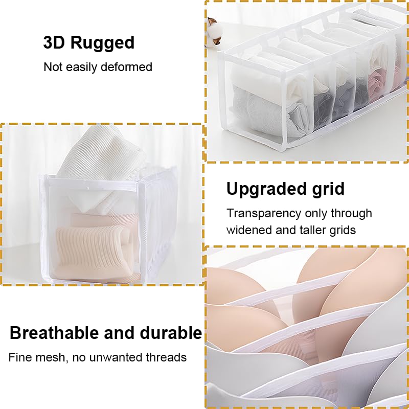 Underwear Drawer Organizer, Bra Storage with Dividers, 6 Cell Foldable Storage Cube Bins for Bra, Socks, Underwear, Thin Clothing, White - color: White