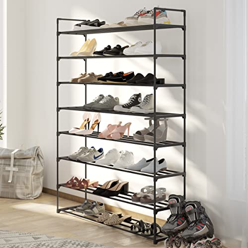 Home-Complete Shoe Rack - 8-Tier Shoe Organizer for Closet, Bathroom, Entryway - Shelf Holds 40 Pairs Sneakers, Heels, Boots (Black) - color: Black, size: 8-Tier