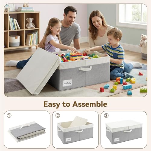 GRANNY SAYS Decorative Storage Boxes with Lid, Large Storage Bins with Double-Open Lid, Fabric Storage Basket for Clothes, 63L Closet Linen Storage Bin, White&Gray, 2-Pack - color: Dark Gray&Ivory, size: Extra Large - 2 Pack