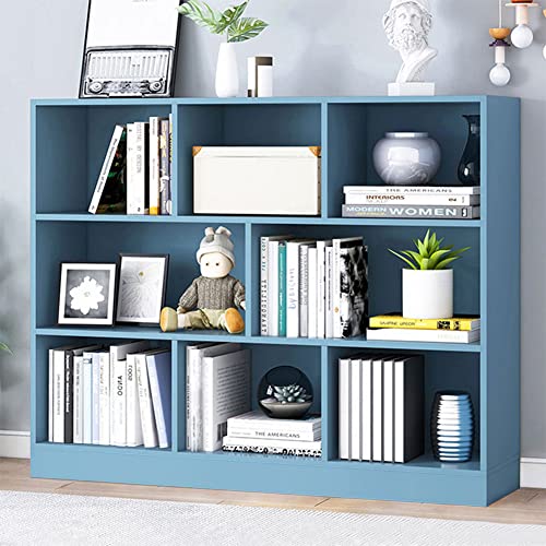 IOTXY Open Shelf Low Bookcase - Wooden 3-Tier Floor Standing Display Cabinet Organizer with Base, 8 Cubes Short Horizontal Bookshelf in Bright Blue - color: Bright Blue, size: 100CM Base