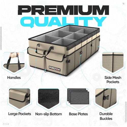 FORTEM Trunk Organizer For SUV Car Trunk Organizer, Foldable Storage, Car Accessories for Women Men, Collapsible Bag, Perfect Christmas Gifts, 600D Oxford, Non Slip Bottom, Straps, Soft Cover (85L) - color: Beige, size: XL (85L)