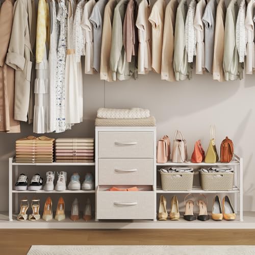 Cidaziya Expandable Closet Organizers and Storage,Wide Long 3 Drawer Dresser,White Fabric Storage Dresser, Clothes Shelves for Kids, Purse Organizer Small Shoe Rack for Closet Bedroom(47.24~71.47in) - size: 47.24~ 71.47"W*11.41"D * 24.01"H