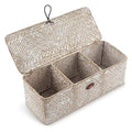 Seagrass Storage Basket with Lid Rectangular Small Woven Shelf Baskets with Sections for Organize Snack Toys Whitewash - color: Whitewash 3 Sections
