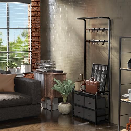 Simple Houseware Coat Rack with Storage Shelf, Freestanding Hall Tree with Hooks for Entryway, Bedroom, Office, Black Metal Clothes Hanger Stand for Coats, Hats, Jackets, Bags - Black - color: Black