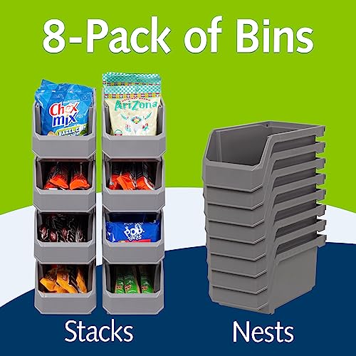 ReadySpace Plastic Containers for Organizing and Storage Bins for Closet, Kitchen, Office, Garage or Pantry Organization, Stackable Bins, Medium (11" x 5" x 5.5"), 8-Pack, Grey - color: Grey, size: Medium, 8-Pack