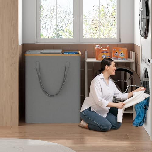 170L Laundry Hamper with Lid 3 Section, Extra Large Laundry Basket with 3 Removable Bags, Laundry Basket Organizer for Bedroom, Laundry Room, Dorm, Clothes Hamper, Grey - color: Grey, size: 170L