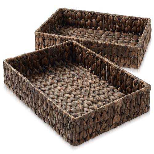 Casafield Set of 2 Bathroom Storage Baskets, Espresso - Water Hyacinth, 15.75" W x 11.25" D x 3.25" H, Woven Toilet Tank Topper Bins for Organizing Tissues, Toilet Paper, Toiletries, Shelves - color: Espresso - Hyacinth, size: 15.75" x 11.25" x 3.25"