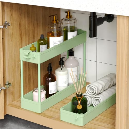 SPACEKEEPER Slim Rolling Storage Cart, 3 Tier Bathroom Organizer Utility Cart Laundry Room Organization Mobile Shelving Unit for Kitchen, Bathroom, Office, Bedroom, Narrow Places, Green - color: Green