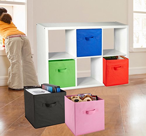 Handy Laundry Foldable Cube Storage Bins - 6 Pack - Decorative Fabric Storage Cubes are Collapsible & Great Organizer for Shelf, Closet or Underbed. Convenient for Clothes or Kids Toy Storage (Black) - color: Black