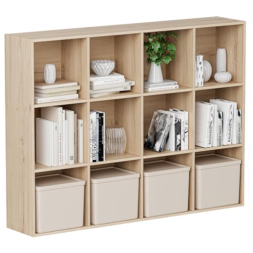 VDNEND Wooden Cube Storage Organizer with Closed Back Panel, 11in Cube Shelf Opening, Bookshelf, Display Shelf,Closet Cabinet for Home and Office (White Oak, 12-Cube 35.98L*9.45W*47.72H) - color: White Oak, size: 12-Cube 35.98L*9.45W*47.72H