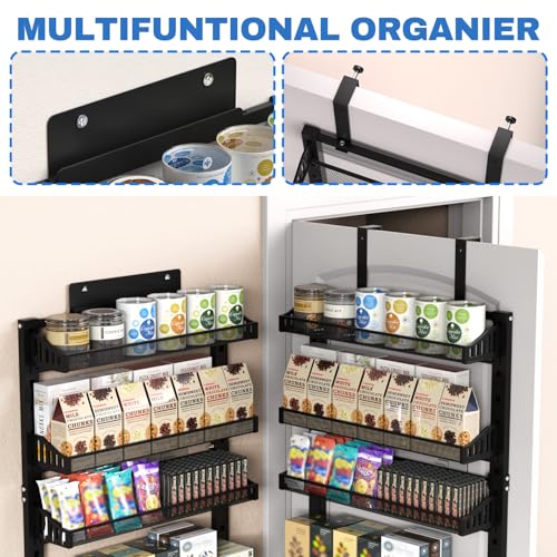 coobest 8-Tier Over the door Spice Rack Organizer, Large Heavy Duty Metal Wall Mount or Over The Door, 2 in 1 Rust-Proof Hanging Storage Shelf for Kitchen Pantry, Bathroom, Laundry Room, Closet - color: Black
