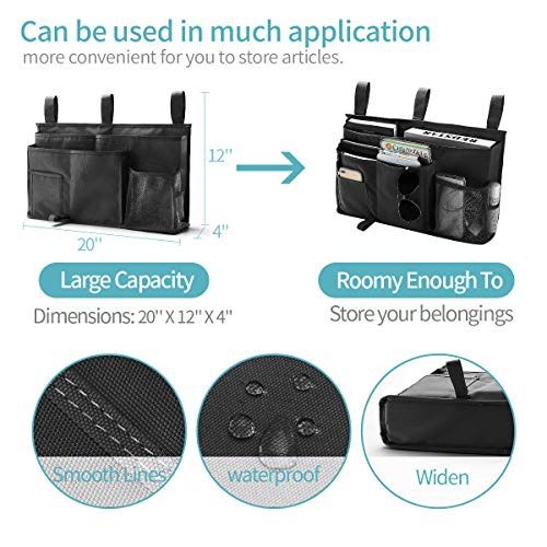 Bseash Bunk Bed Organizer, Bedside Caddy Hanging Bed Organizer Storage Bag 8 Pockets, for College Dorm Rooms Bed, Hospital Bed, Baby Bed Rails, 600D Oxford Cloth - color: Black, size: Large