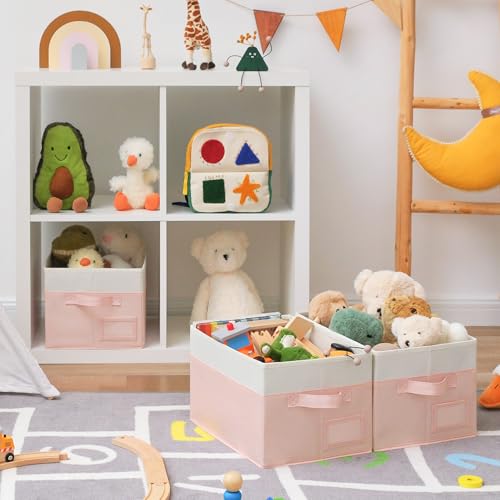 GRANNY SAYS Storage Baskets for Organizing, Fabric Storage Bins for Shelves, Closet Storage Boxs, Clothing Storage and Organization, Decorative Storage Bins, Pink&Ivory, Medium, 3-Pack - color: White&Pink, size: Medium