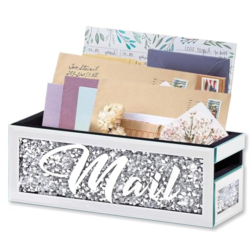 Crushed Diamond Mail Organizer, Crystal Mail Organizer Countertop, Mirror Letter Holder, Mail Tray, Mail Holder Box for Desk, Mail Holder for Wall - color: Mail Organizer