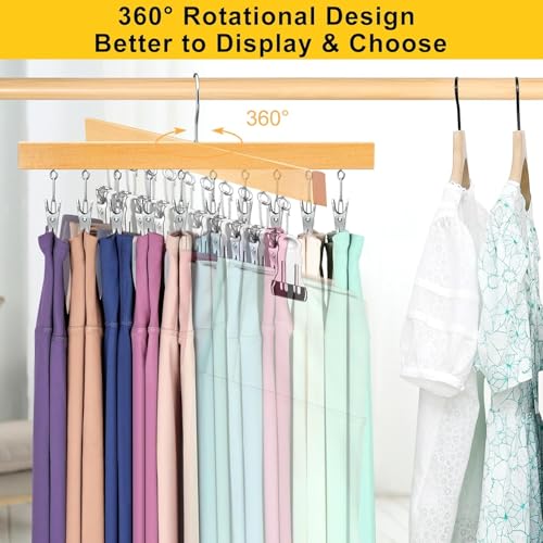 Legging Organizer for Closet, Pants Hangers with Clips Holds 20 Leggings, Jeans, Hats, Shorts, Socks, 360° Rotating Space Saving Hanging Clothes Organizer for Closet Organizers and Storage 2Pcs - color: Natural, size: 2 Pack