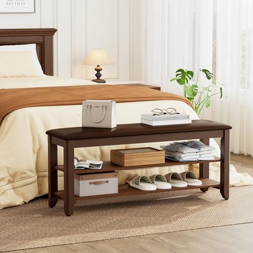 Homleke Shoe Rack Bench with Flip-Top Storage, Solid Wood Entryway Bench with Cushion, Adjustable Shelf, for Hallway, Mudroom, Closet – Walnut, 39.4" - color: Walnut, size: 39.4"