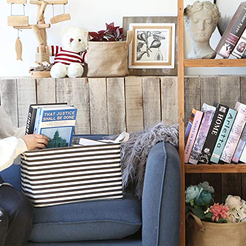 Sea Team Collapsible Canvas Fabric Storage Basket with Handles, Rectangle Waterproof Storage Bin, Box, Cube, Foldable Shelf Basket, Closet Organizer, 16.5 x 11.8 x 9.8 Inches, Black Stripe - color: Stripe/Black, size: 16.5 Inch (Pack of 1)