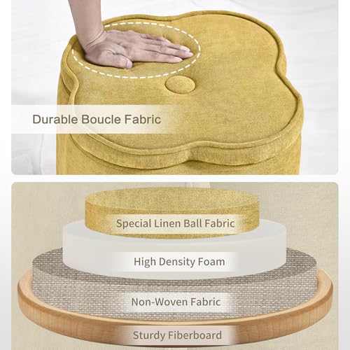 Crestview Collection 18" Flower Foot Rest Ottoman with Storage,Chenille Fabric Pouf Ottoman for Home Decor, Vanity Stool, Extra Seating for Living Room, Bedroom, Entryway, Spice Yellow - color: Spice Yellow