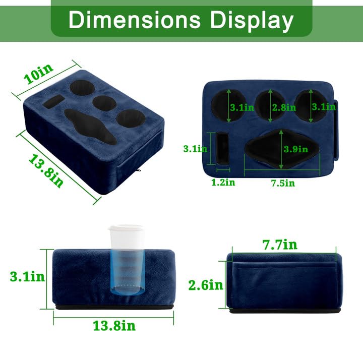 Couch Bed Cup Holder Pillow, Nisdoing 5 Hole Couch Drink Holder! Keep Drinks Hand Side and KeepTemp, Prevent Spills and Use Anywhere. Cup Holder for Couch, Bed,Camping,RV,Car,Beach. Navy Blue - color: Navy blue